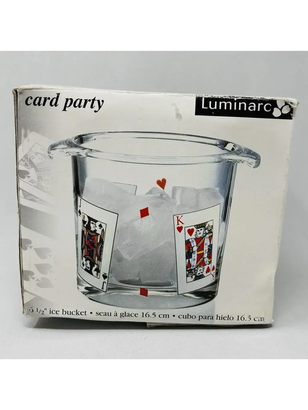 VTG Luminarc Card Party Ice Bucket MCM Glass Retro Poker Barware 6.5